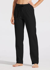 Willit Women's Cotton Sweatpants Open Bottom Yoga Sports Pants Straight Leg Lounge Loose Fit Athletic Pants with Pockets - Black