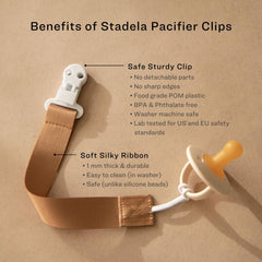 Stadela Baby Pacifier Clip Holder - Girl or Boy Unisex 4 Pack Gift Set β Boho Modern Neutral Brown Yellow White Sage Green Solid Colors (Hayden)