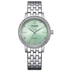 Citizen Quartz Crystal Green Dial Ladies Watch EL3100-55X Silver