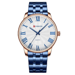 CURREN 8422 Men Quartz Watch Stainless Steel Watche Luxury Business Fashion - BLUE WHITE