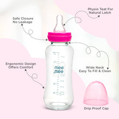 Mee Mee Mee Premium Glass Feeding Bottle, 240 Ml, Pink