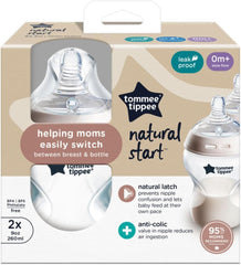 Tommee Tippee Closer to Nature Baby Bottles, Slow-Flow Breast-Like Teat with Anti-Colic Valve, 260ml, Pack of 2, Clear