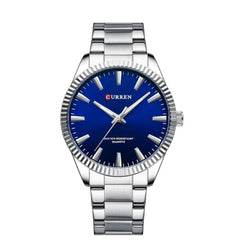 CURREN 8425 Fashion Design Stainless Steel Quartz Watches Casual Business Wrist Watches for Men Luminous Hands Clock - SILVER BLUE