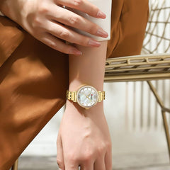 CURREN New Simple Thin Quartz Watch Women's Silver Stainless Steel Wrist Watch With Rhinestones - GOLD