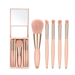 ZFanyun 5 Piece Travel Makeup Brush Set with Storage Case Built-in Mirror Portable Mini Synthetic Fibre Makeup Brushes For Eyeshadow Brushes Foundation Brushes Blush Gifts for Women (apricot)