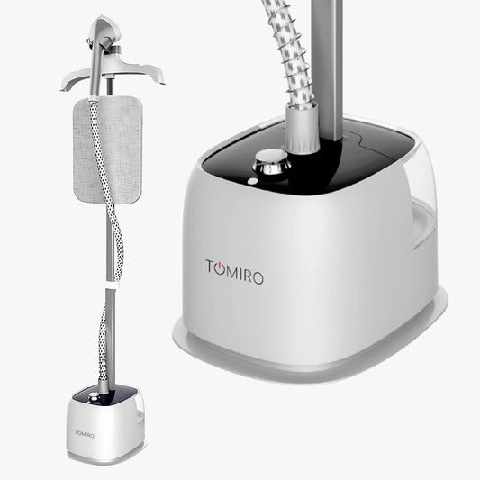 TOMIRO 2200W 1.6L Steam Iron Standing Garment Steamer with Ironing Board, 10 Levels of Adjustment, Strong Steam Penetration, Wrinkle Removal, Suitable for Home, Office and Travel