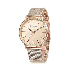 Curren 9021 Quartz Movement Round Dial Stainless Steel Strap Waterproof Women Wristwatch -Rose Gold