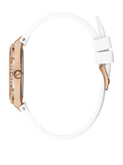 GUESS Blue + Rose Gold-Tone Crystal Silicone Watch
