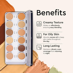 C2P PROFESSIONAL MAKEUP Pro Ultra HD 12 Color Dermashield - Foundation, Contour & Concealer Palette for Face | Offers Full Coverage for Oily Skin - All in 1 palette 42g