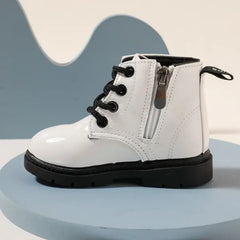 Patpat Toddler / Kids Side Zipper Lace Up Front White Boots white