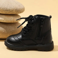 PATPAT Toddler / Kids Side Zipper Lace Up Front Black Boots Black
