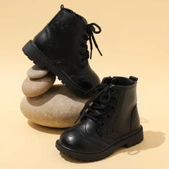 PATPAT Toddler / Kids Side Zipper Lace Up Front Black Boots Black