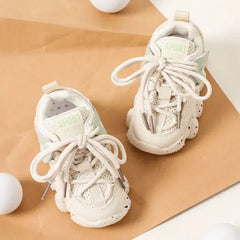 PATPAT Toddler / Kid Dots Pattern Lace Up Front Breathable Chunky Sneakers White