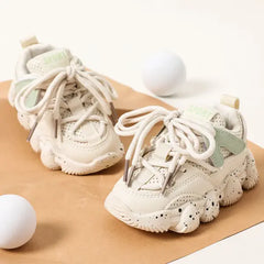 PATPAT Toddler / Kid Dots Pattern Lace Up Front Breathable Chunky Sneakers White