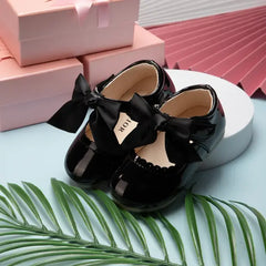 PATPAT Toddler / Kids Wavy Edge Bow Ribbon Decor White Princess Shoes Black