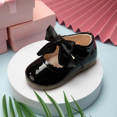 PATPAT Toddler / Kids Wavy Edge Bow Ribbon Decor White Princess Shoes Black