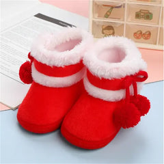 Patpat Christmas Baby & Toddler Pompom Decor Plush Walking Shoes red