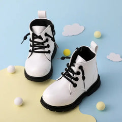 Patpat Toddler / Kids Side Zipper Lace Up Front White Boots white
