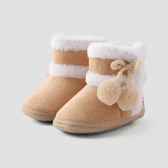 Patpat Christmas Baby & Toddler Pompom Decor Plush Walking Shoes Apricot