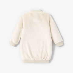 Patpat Toddler Girl Letter Embroidered Fleece Mock Neck Long-sleeve Pink Sweatshirt Dress Beige