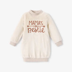 Patpat Toddler Girl Letter Embroidered Fleece Mock Neck Long-sleeve Pink Sweatshirt Dress Beige
