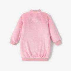 Patpat Toddler Girl Letter Embroidered Fleece Mock Neck Long-sleeve Pink Sweatshirt Dress pink