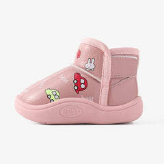 PATPAT Toddler & Kids Childlike Cartoon Vehicle & Rabbit Print Fleece Snow Boots Pink