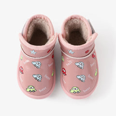 PATPAT Toddler & Kids Childlike Cartoon Vehicle & Rabbit Print Fleece Snow Boots Pink