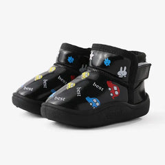 PATPAT Toddler & Kids Childlike Cartoon Vehicle & Rabbit Print Fleece Snow Boots black
