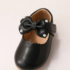 PATPAT Toddler/Kids Elegant 3D Bowtie PU Lace Trim Leather Shoes black