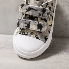 PATPAT Toddler/Kids Boy Casual Dinosaur Velcro Canvas Shoes Grey