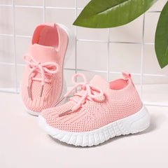 PATPAT Girls Sneakers Sporty Mesh Upper Breathable Perforated Lace-Up Tennis Shoes Pink