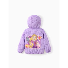 PATPAT Disney Princess Toddler Girl 1pc Ariel/Moana/Rapunzel/Aurora Plush Edge Hooded Jacket Coat Purple
