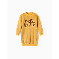 Patpat Toddler Girl Letter Embroidered Fleece Mock Neck Long-sleeve Pink Sweatshirt Dress Ginger