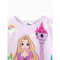 PATPAT Disney Princess Toddler Girl 2pcs Character Print Peplum Long-sleeve Tee and Stripe Pants Set Purple