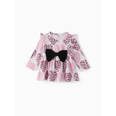 Patpat Baby Girl Clothes 3pcs Leopard Ruffle Top and Leggings with Headband Set pink