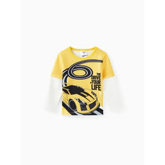 PATPAT Hot Wheels Toddler Boy Character Print Long Sleeve Top and Black Pants Yellow