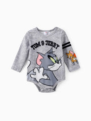 PATPAT Tom and Jerry Baby Boy Character Print Long-sleeve Bodysuit Grey