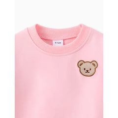 Patpat 2pcs Baby/Toddler Girl/Boy Clothes Solid Bear Pattern Set pink