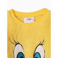 Patpat Looney Tunes Baby Boy/Girl Cartoon Animal Embroidered Long-sleeve Thermal Fuzzy Pullover yellow