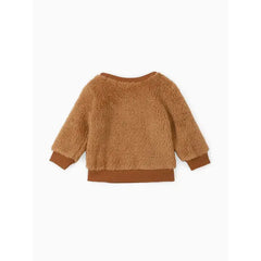 Patpat Looney Tunes Baby Boy/Girl Cartoon Animal Embroidered Long-sleeve Thermal Fuzzy Pullover brown