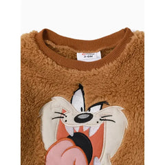 Patpat Looney Tunes Baby Boy/Girl Cartoon Animal Embroidered Long-sleeve Thermal Fuzzy Pullover brown