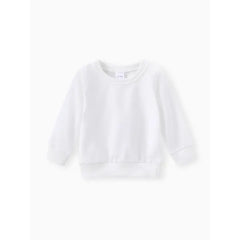 Patpat Baby Boy/Girl Solid/Striped Crewneck Long-sleeve Pullover Sweatshirt white