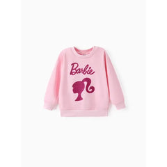 PATPAT Barbie 2pcs Toddler Girl Character Letter Print Cotton Pullover Sweatshirt and Elasticized Pants Set Pink