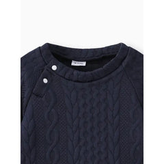 Patpat Baby Boy/Girl Clothes 2pcs Solid Knitted Sweatshirt and Pants Set Blue