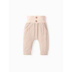 Patpat Baby Boy/Girl Solid Waffle Textured High Waist Pants apricot
