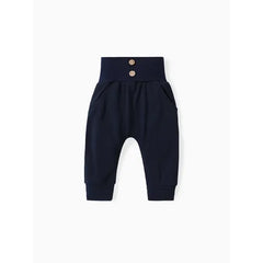 Patpat Baby Boy/Girl Solid Waffle Textured High Waist Pants Blue