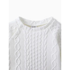 Patpat Baby Boy/Girl Clothes 2pcs Solid Knitted Sweatshirt and Pants Set white