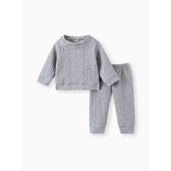 Patpat Baby Boy/Girl Clothes 2pcs Solid Knitted Sweatshirt and Pants Set Gray