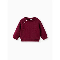 Patpat Baby Boy/Girl Clothes 2pcs Solid Knitted Sweatshirt and Pants Set Hot pink